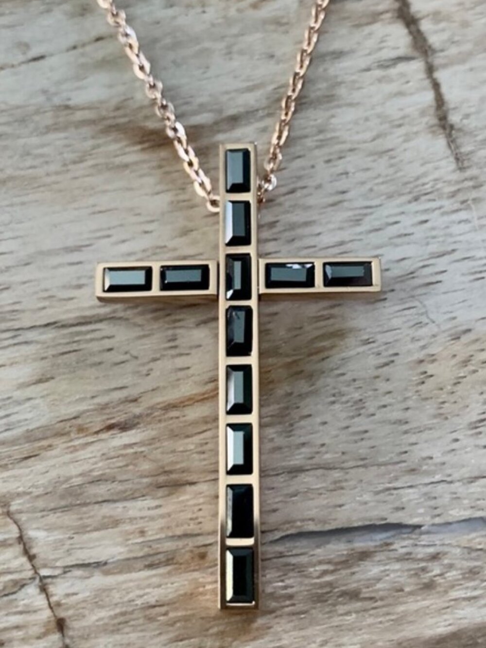 Dyrberg/Kern Sky Swarovski crystal cross necklace in rose gold / hematite